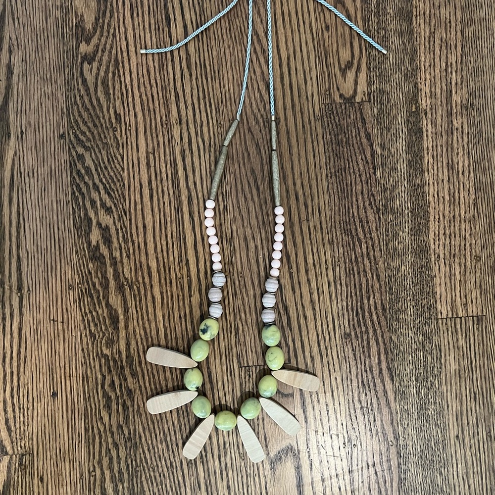 Anthropologie Beaded Necklace with Green, Pink, and Beige Accents - Picture 2 of 4